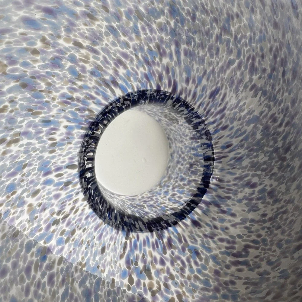 Votive Candle Holder ~ Romania ~ Blue White Purple ~ Unique Ruffled Art Glass